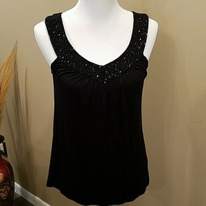 Black Beaded Neck Tank Top